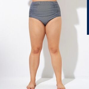 High Waist Bikini Bottom Black White Striped Full Coverage Plus Size 3X